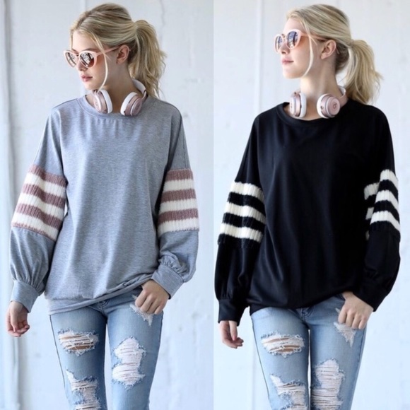 Tops - 🏆HOST PICK🏆❕GREY❕Stripes Sleeve grey/mocha